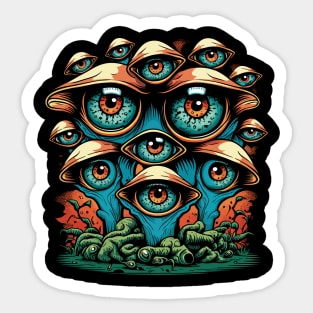 Psychedelic Mushrooms With Eyes Surreal Trippy Nature Sticker